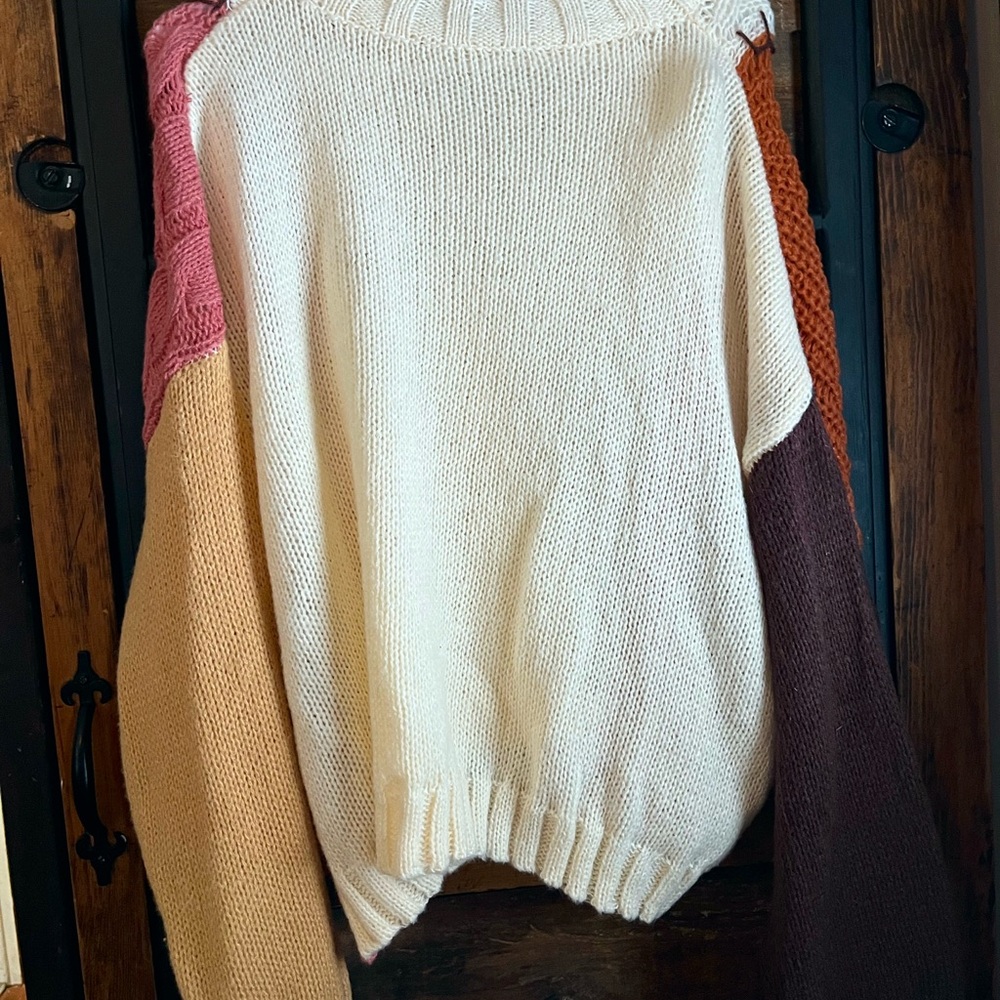 Colorful Patchwork Cable Knit Sweater - image 5